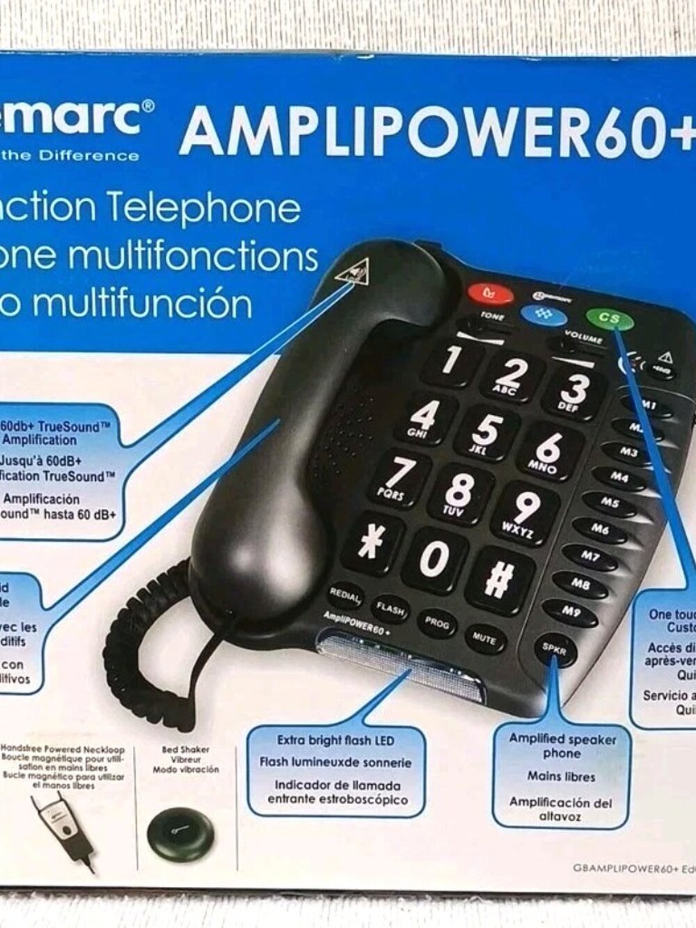 Low Hearing & Vision Telephone corded , amplified, big buttons, Amplipower 60+